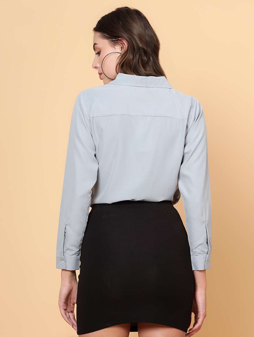 women solid collared long sleeves regular shirt - 21697956 -  Standard Image - 1