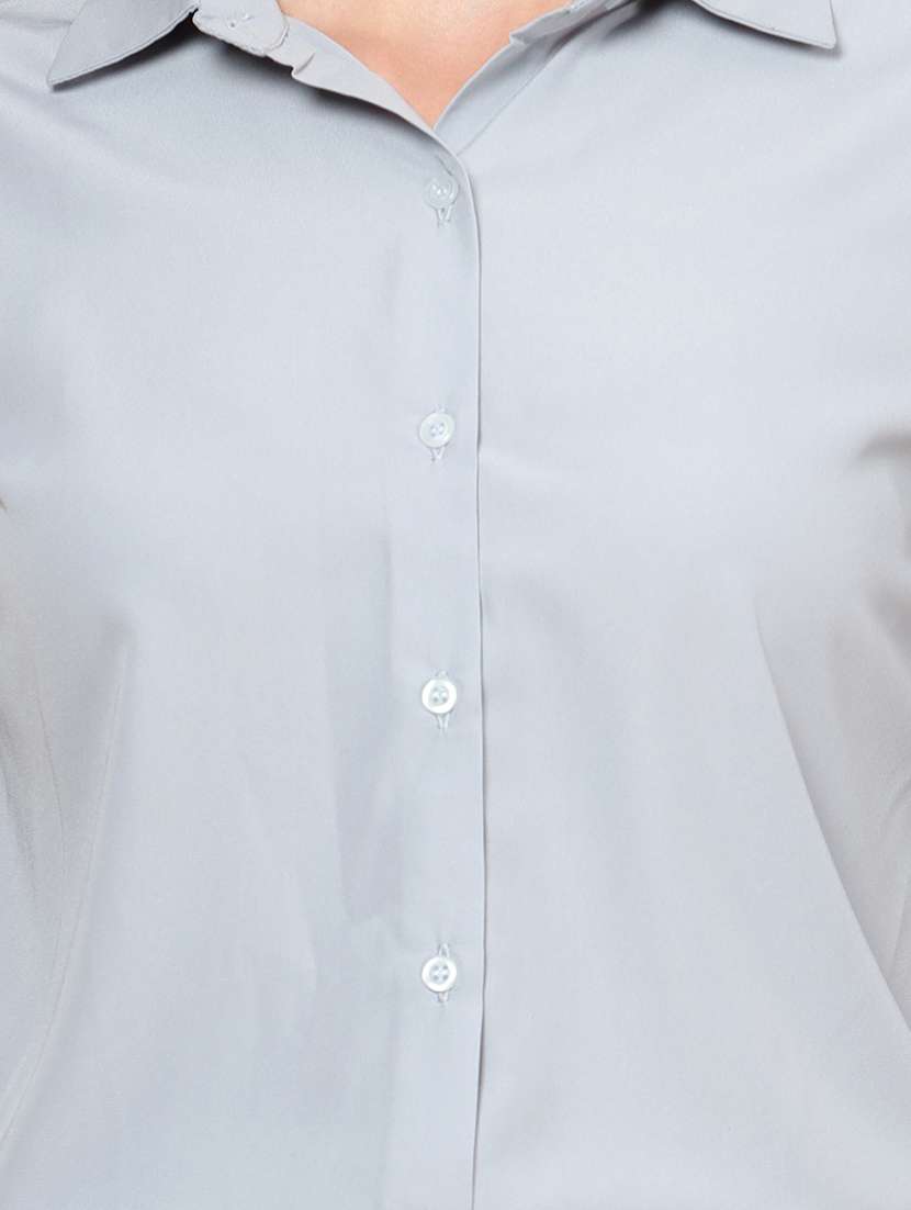 women solid collared long sleeves regular shirt - 21697956 -  Standard Image - 4