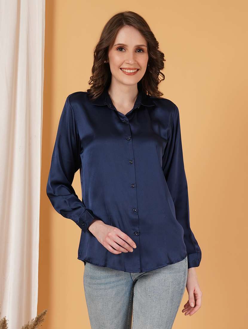 women solid collared regular shirt