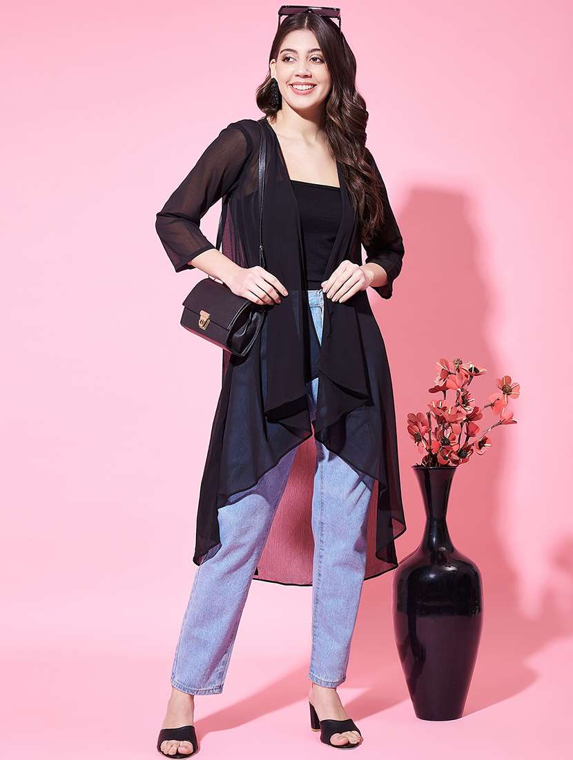 women black solid regular shrug