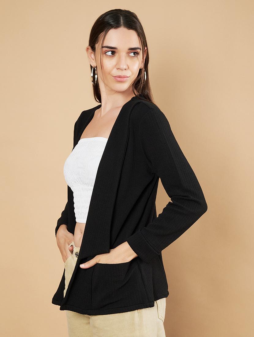 women solid long sleeve shrug - 21697971 - Standard Image - 1