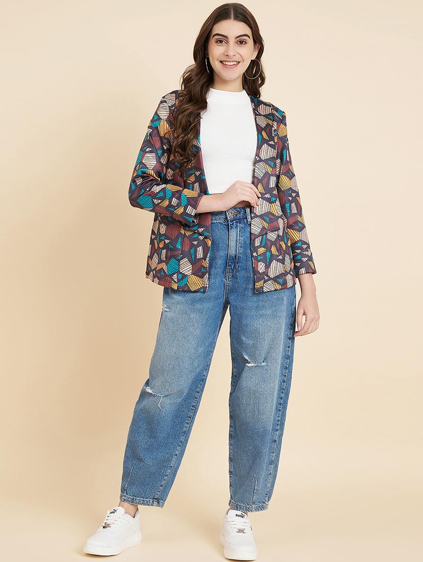 women geometric printed open front regular jacket - 21697973 - Standard Image - 4