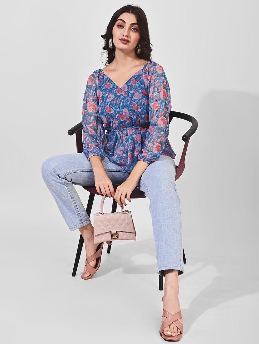 women floral printed puff sleeve peplum top - 21697977 - Standard Image - 4