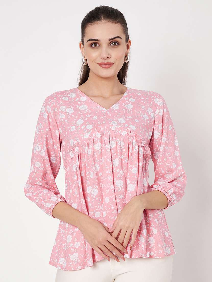 women floral printed v neck peplum top