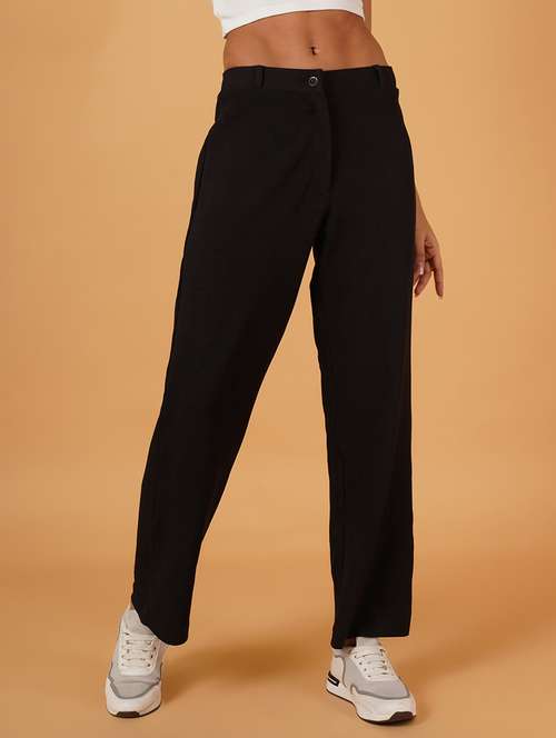 women solid full length flat front trousers - 21697981 - Standard Image - 0