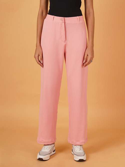 women solid full length flat front trousers - 21697984 -  Standard Image - 0