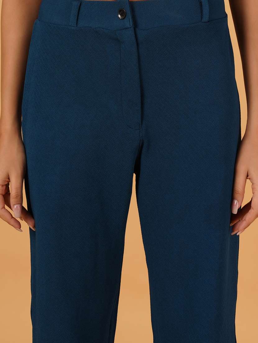 women solid full length flat front trousers - 21697985 -  Standard Image - 4
