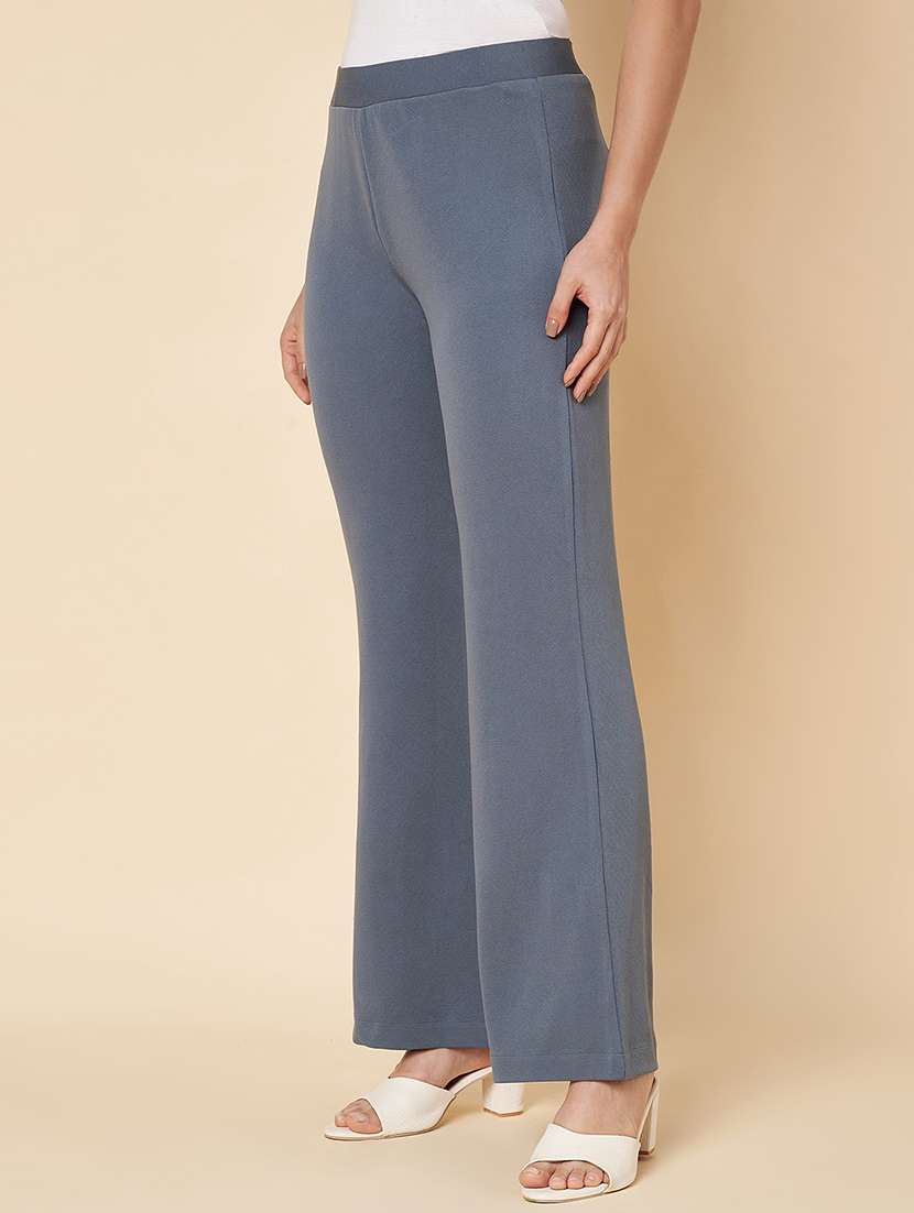 women solid bootcut full length flat front trousers - 21697988 -  Standard Image - 1