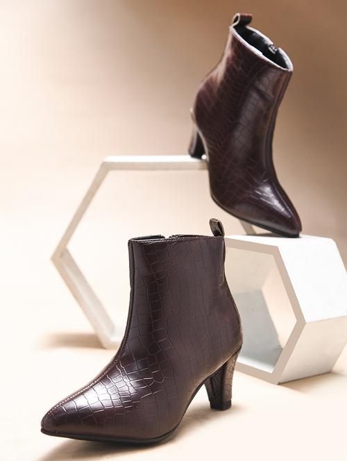 women brown textured ankle boots - 21698005 - Standard Image - 0