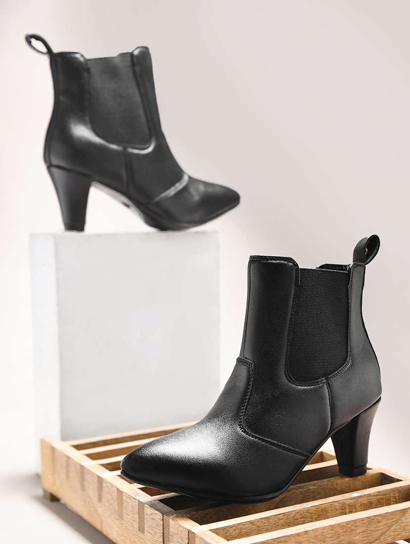 women black solid ankle boots
