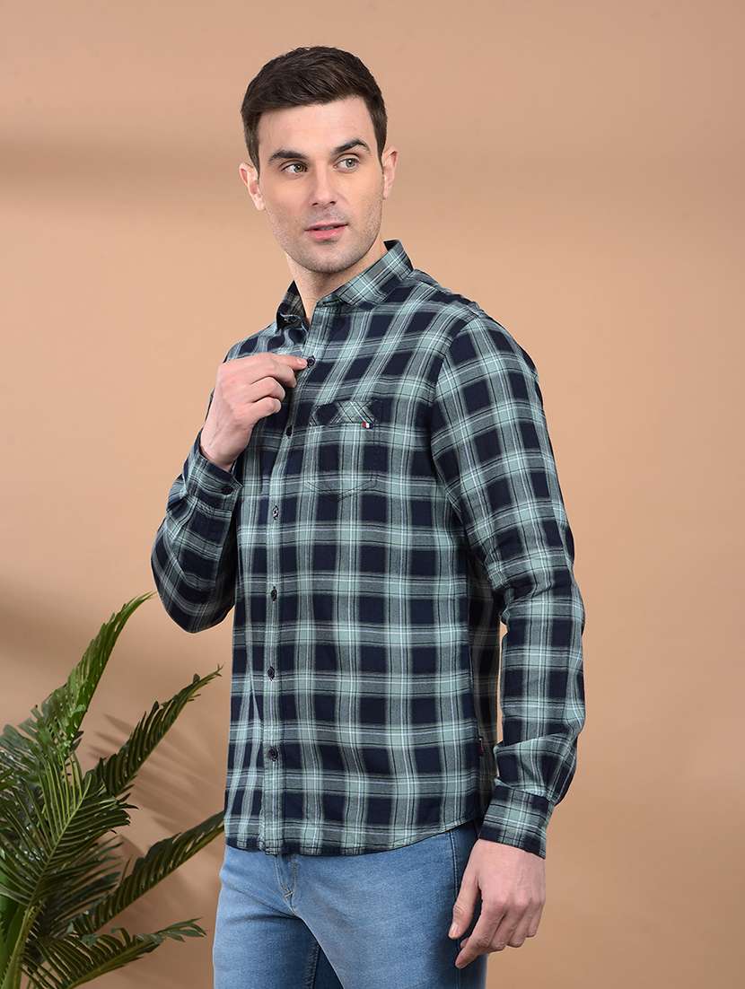 men checkered long sleeve casual shirt - 21698452 - Standard Image - 1