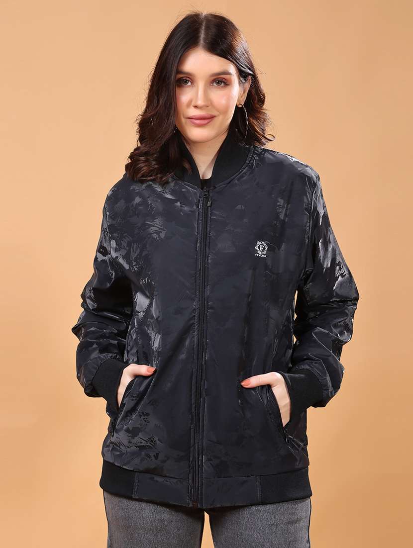 women printed long sleeves regular jacket