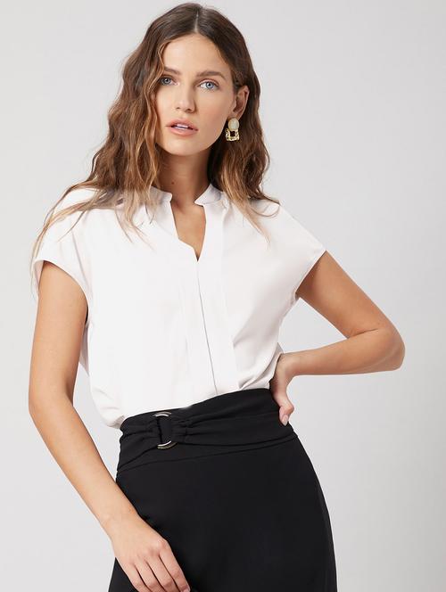 women white solid short sleeve regular top - 21698776 -  Standard Image - 0