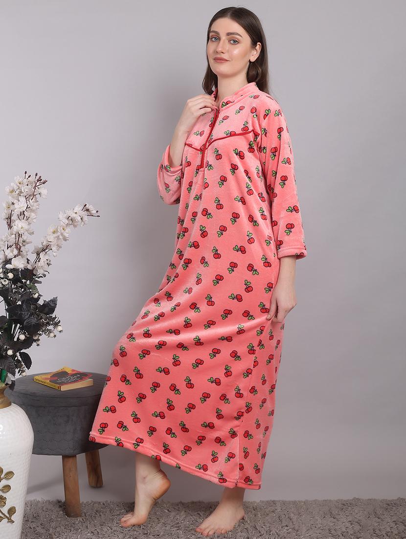 women printed long sleeves winter wear nighty - 21698777 - Standard Image - 1