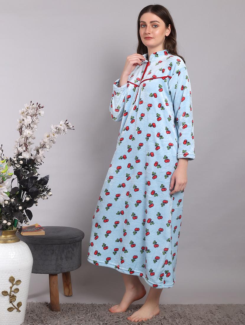 women printed long sleeves winter wear nighty - 21698778 -  Standard Image - 1