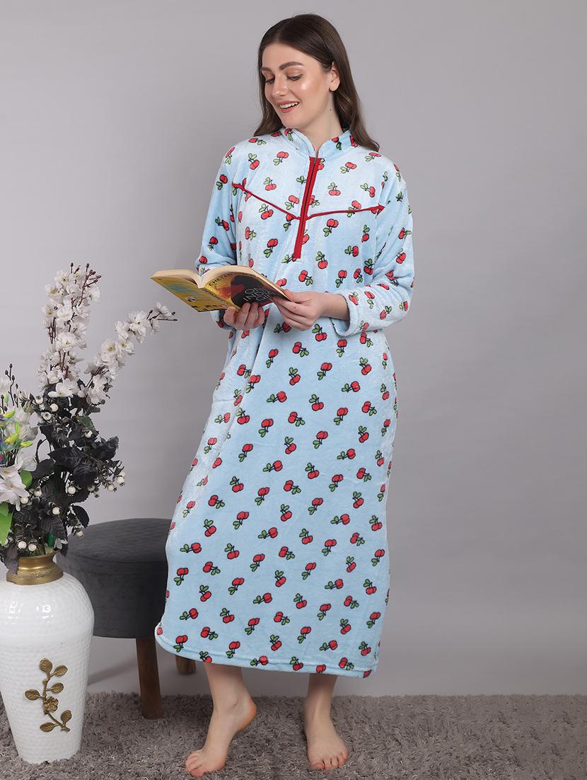 women printed long sleeves winter wear nighty - 21698778 - Standard Image - 4