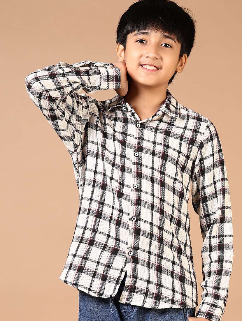 boys checkered collared long sleeves shirt - 21698870 -  Standard Image - 1