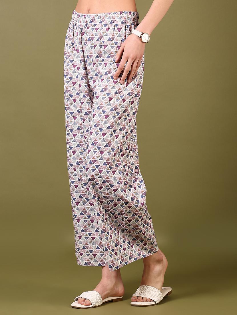 women purple printed mid rise straight palazzo - 21698875 - Standard Image - 1