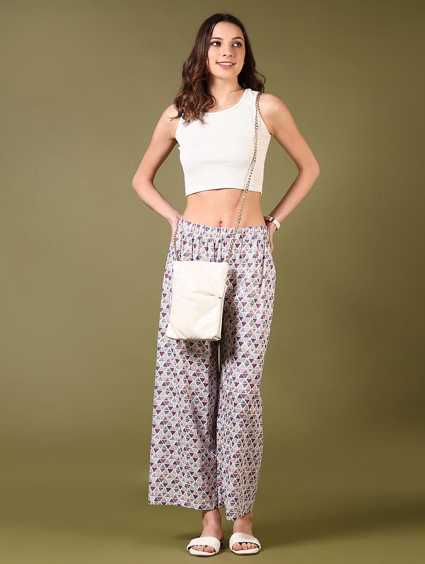 women purple printed mid rise straight palazzo - 21698875 - Standard Image - 4