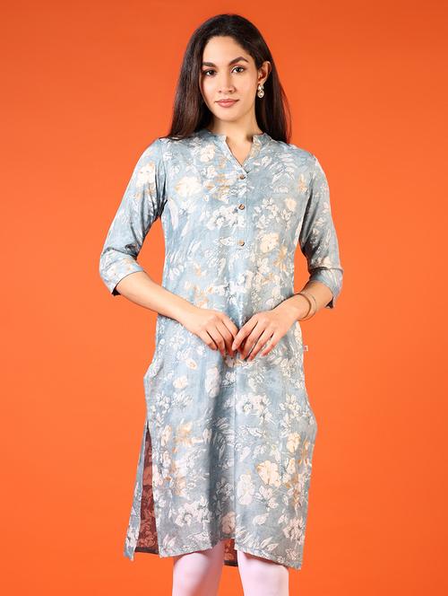 women printed three quarter sleeve straight kurta - 21698880 -  Standard Image - 0