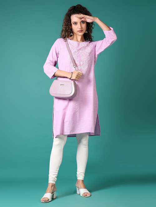 women embroidered three quarter sleeve straight kurta - 21698899 - Standard Image - 0