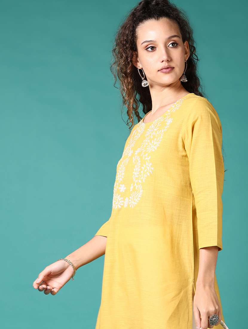 women embroidered three quarter sleeve straight kurta - 21698900 - Standard Image - 4
