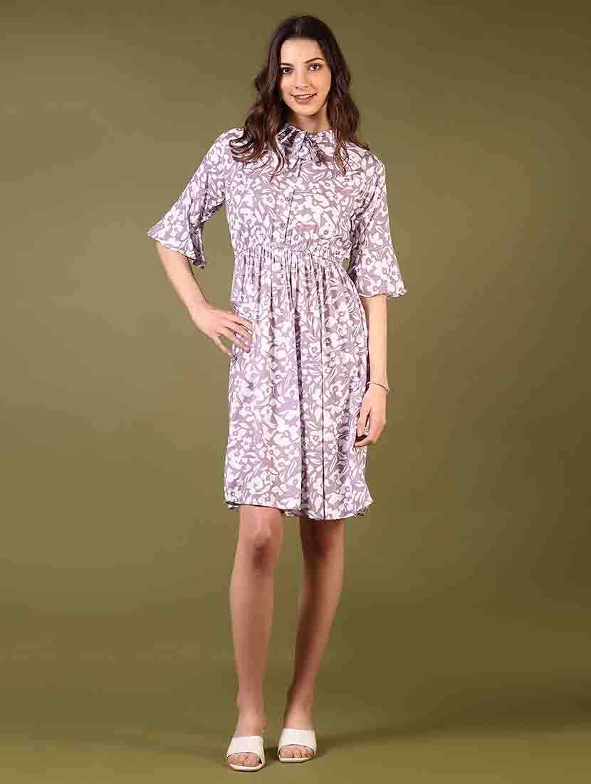 women tie up neck floral printed fit & flare dress - 21698902 - Standard Image - 1