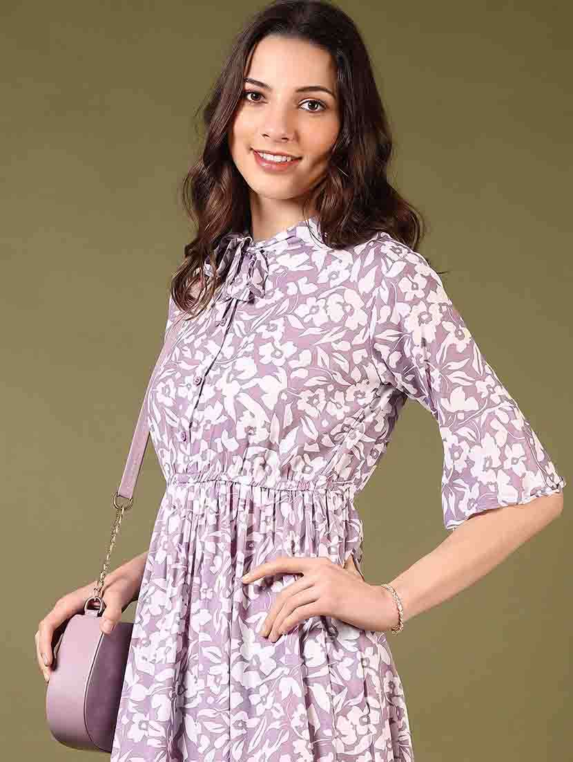 women tie up neck floral printed fit & flare dress - 21698902 - Standard Image - 4