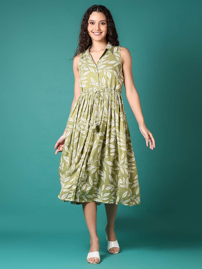 women printed shirt collar neck fit & flare dress - 21698904 -  Standard Image - 1