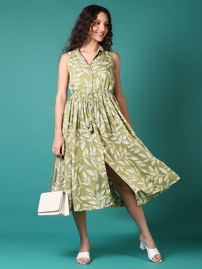 women printed shirt collar neck fit & flare dress - 21698904 -  Standard Image - 4