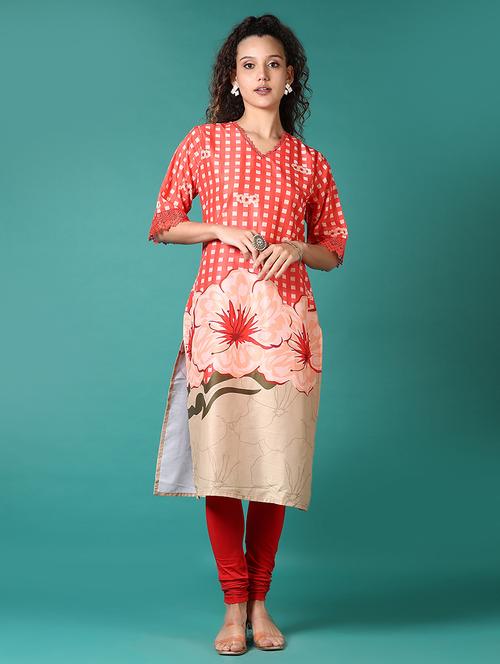 women printed three quarter sleeve straight kurta - 21698936 -  Standard Image - 0