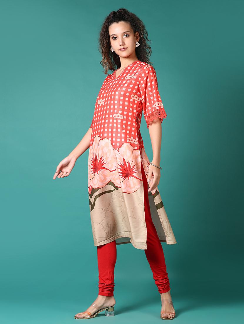 women printed three quarter sleeve straight kurta - 21698936 -  Standard Image - 1