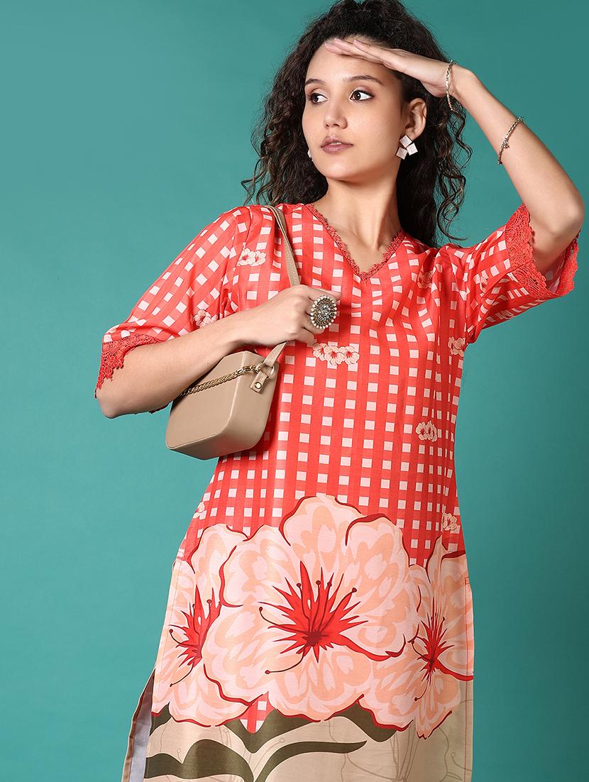 women printed three quarter sleeve straight kurta - 21698936 - Standard Image - 4