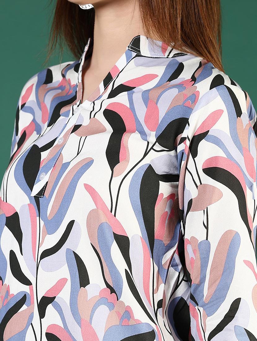 women printed mandarin neck regular top - 21698945 - Standard Image - 4