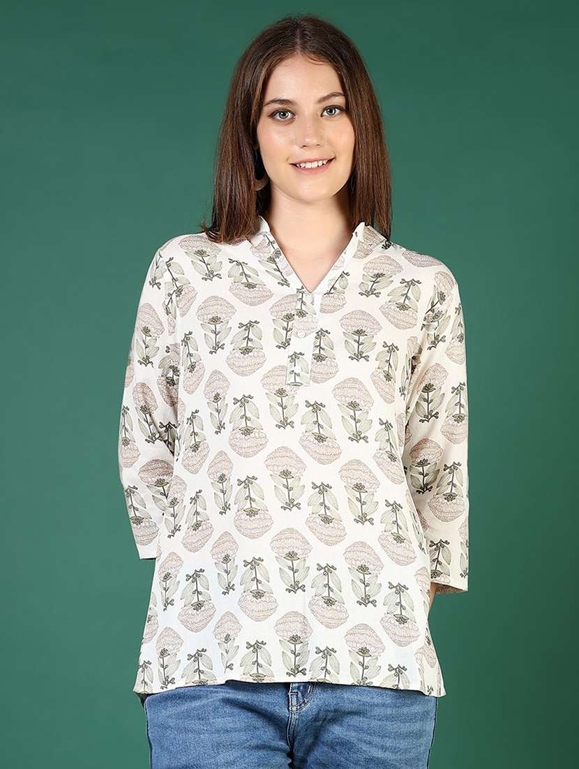 women printed mandarin neck short kurti - 21698951 - Standard Image - 1