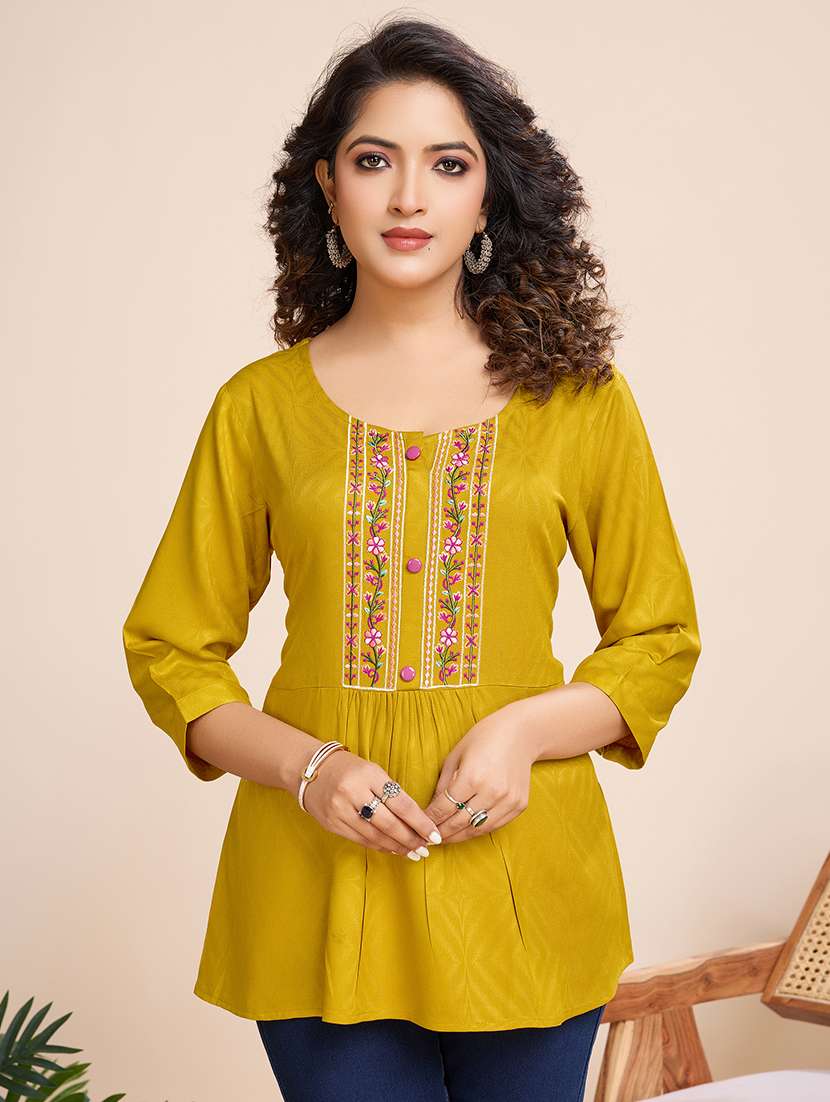 women embroidered three quarter sleeves a-line top