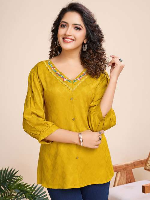 women embroidered three quarter sleeves a-line top - 21699004 -  Standard Image - 0