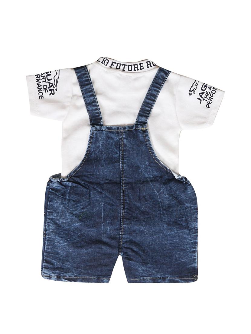 boys white printed denim dungaree sets - 21699046 - Standard Image - 1