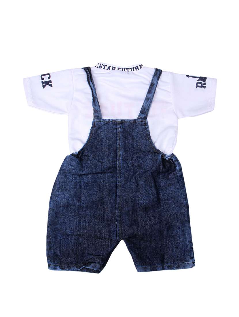 boys white printed denim dungaree sets  - 21699050 -  Standard Image - 1