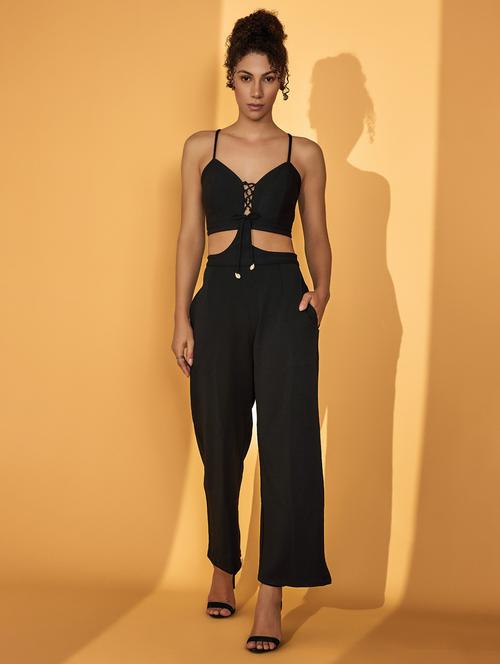 women solid shoulder strap sleeve full leg jumpsuit - 21699143 -  Standard Image - 0