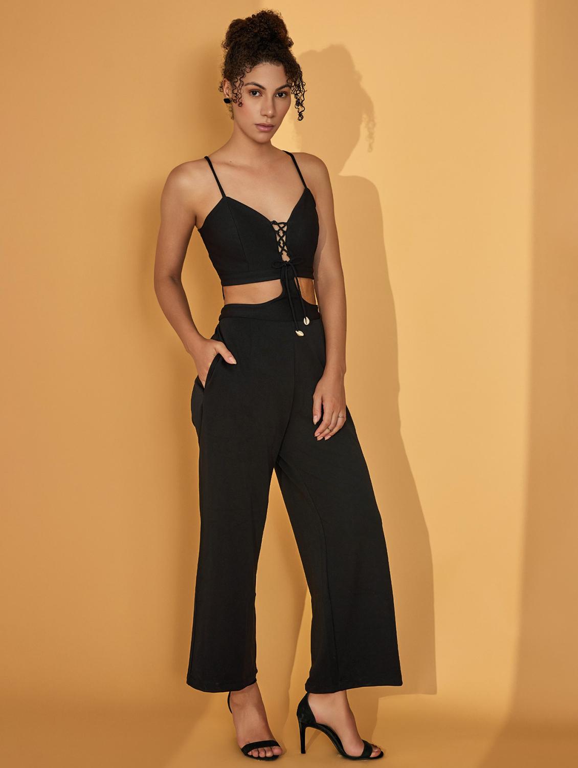 women solid shoulder strap sleeve full leg jumpsuit - 21699143 -  Standard Image - 1