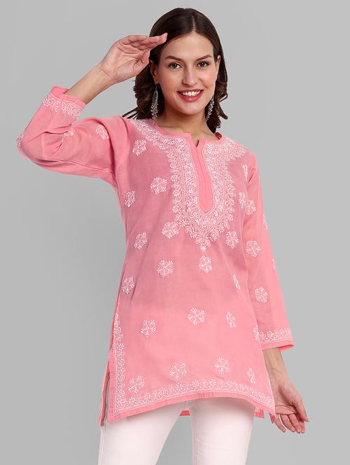 women notch neck chikankari work straight kurti - 21699220 - Standard Image - 0