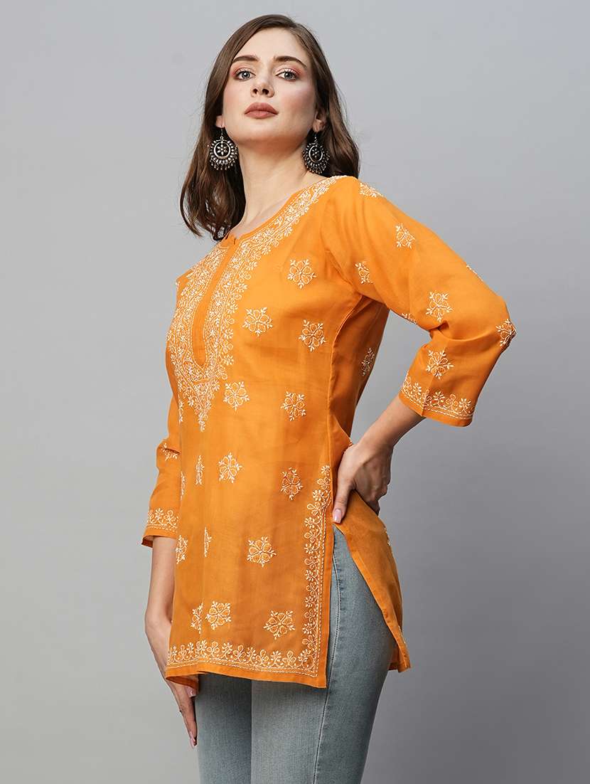 women notch neck chikankari work straight kurti - 21699223 -  Standard Image - 1
