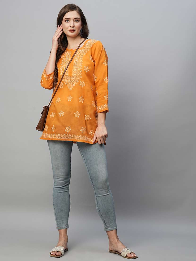 women notch neck chikankari work straight kurti - 21699223 -  Standard Image - 4