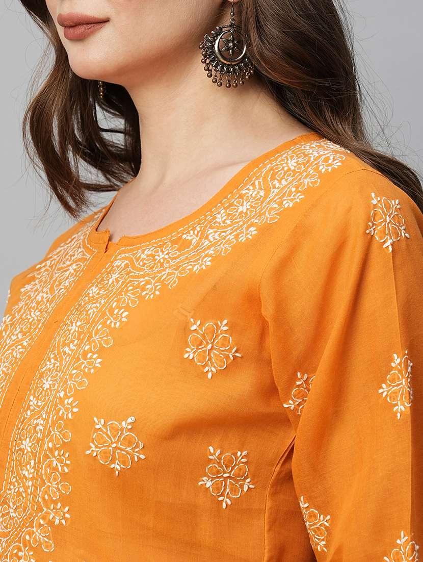 women notch neck chikankari work straight kurti - 21699223 -  Standard Image - 6