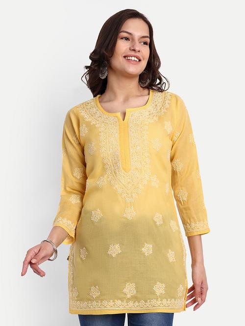 women notch neck chikankari work straight kurti - 21699226 -  Standard Image - 0