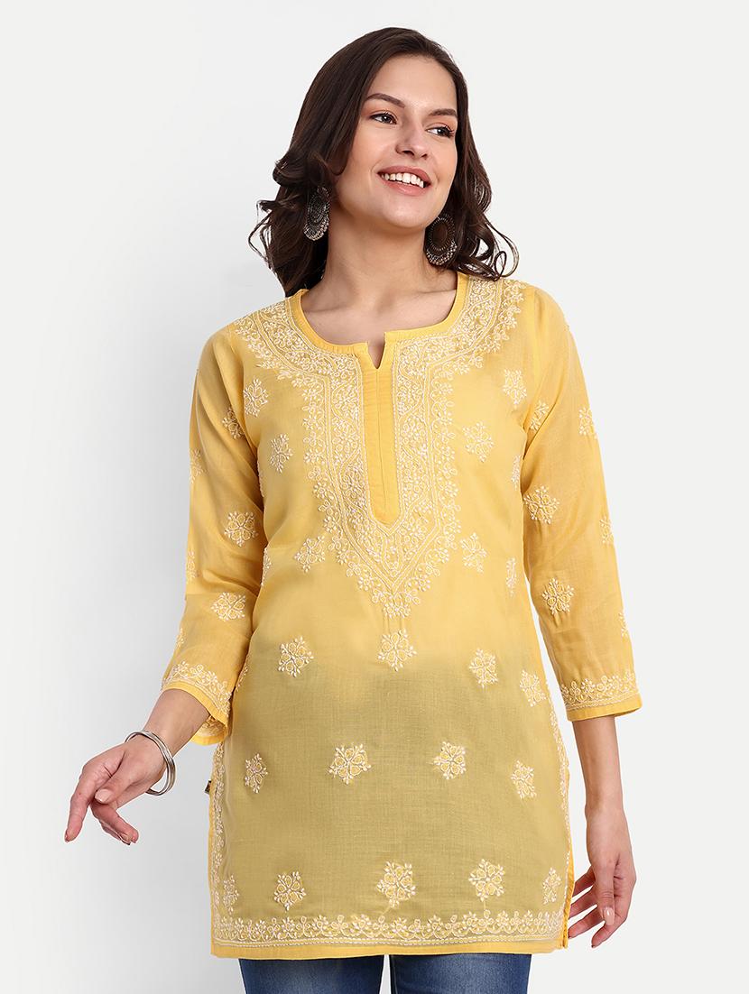 women notch neck chikankari work straight kurti - 21699226 -  Zoom Image - 0