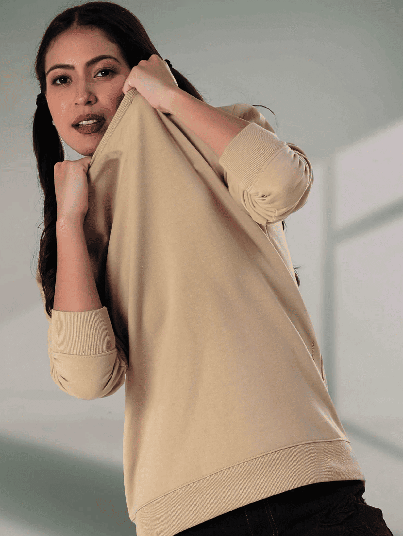 khaki fleece plain sweatshirt - 21699538 - Standard Image - 1