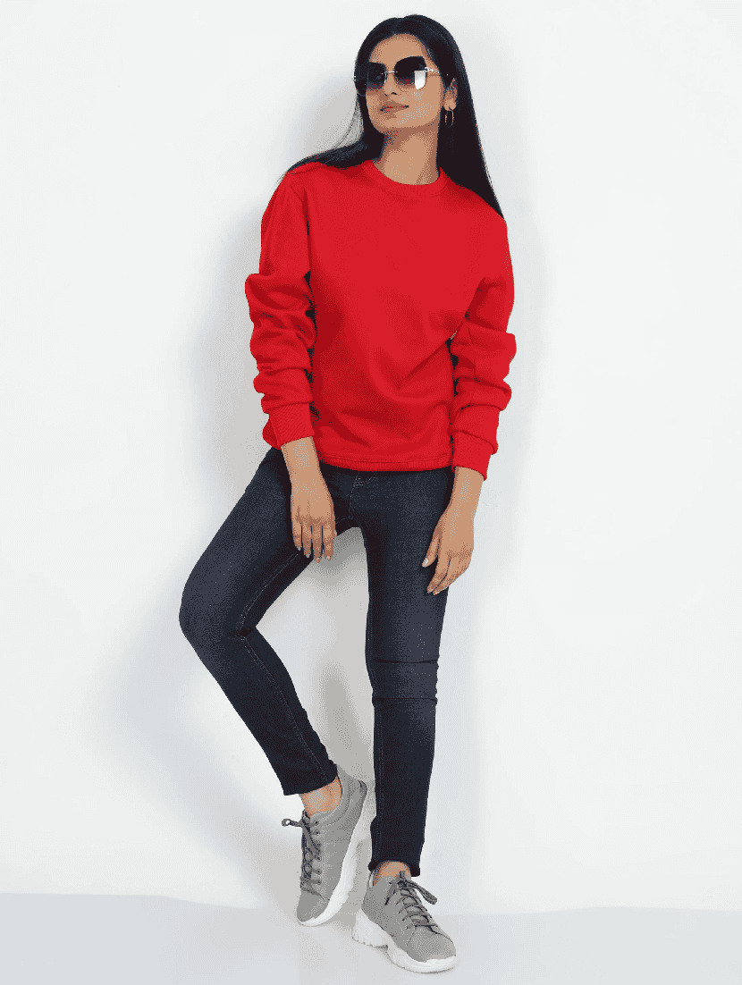women round neck solid long sleeve sweatshirt - 21699543 - Standard Image - 4