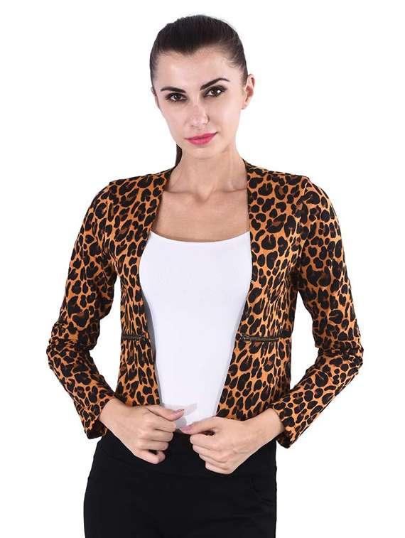 women animal print long sleeve shrug